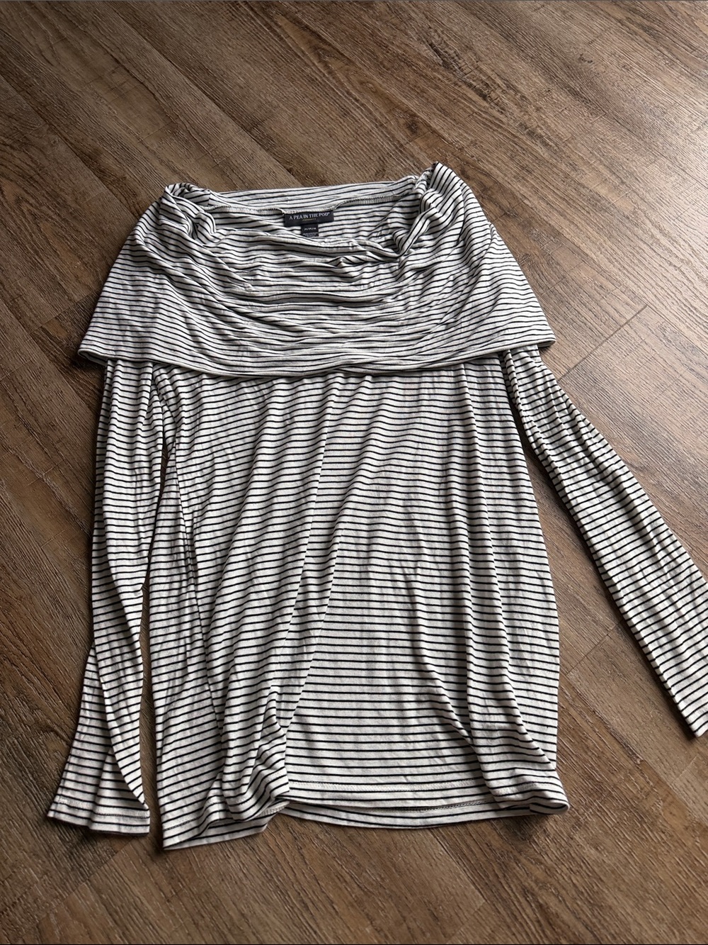 A Pea in the Pod Black & White Striped Fold-Over Off-Shoulder Maternity Top